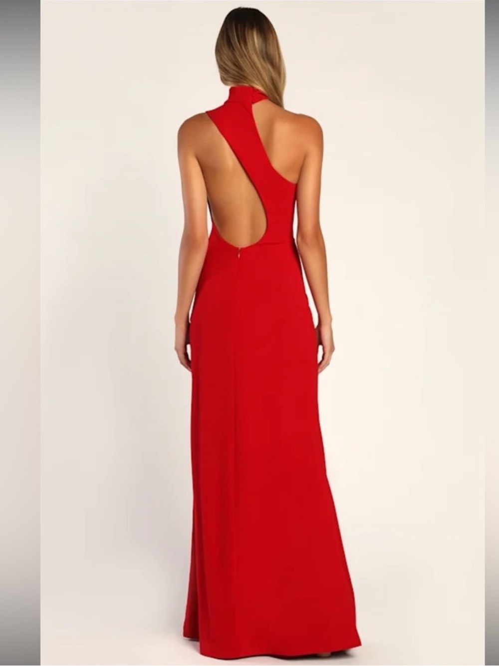 NWT- Keep It Interesting Red Asymmetrical Cutout Halter Dress - Picture 3 of 15